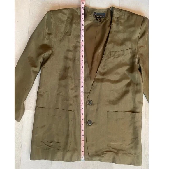 Vintage 90's Express Silk Blazer Olive Green Oversized Blazer - Picture 4 of 8
